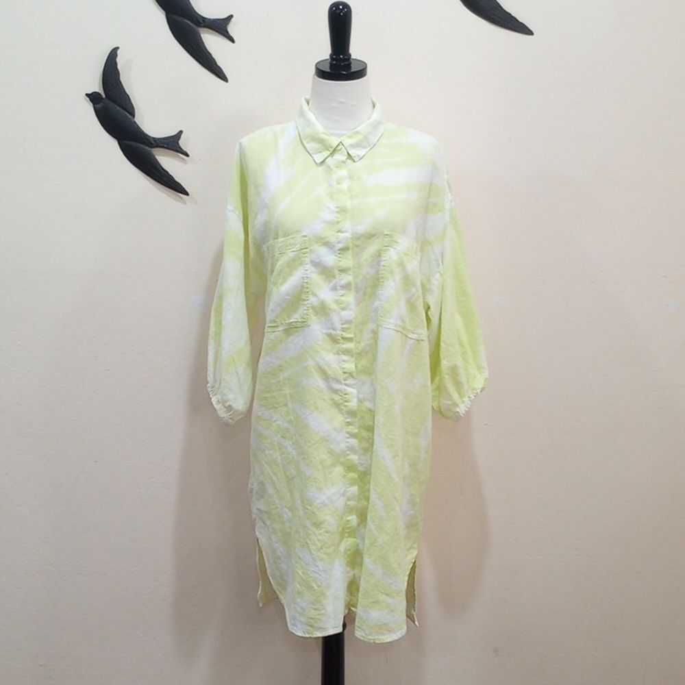 Young Fabulous and Broke Tie Dye Linen Blend Sand Dollar Shirt Dress, Size L - Picture 5 of 13